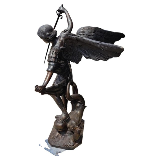 Gold Monumental Bronze Saint Michael the Archangel Sculpture For Sale - Image 8 of 12
