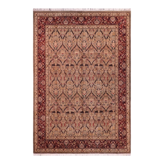 Shabby Chic 1990's Pak-Persian Green/Red Wool Rug - 9'2'' X 12'3'' For Sale