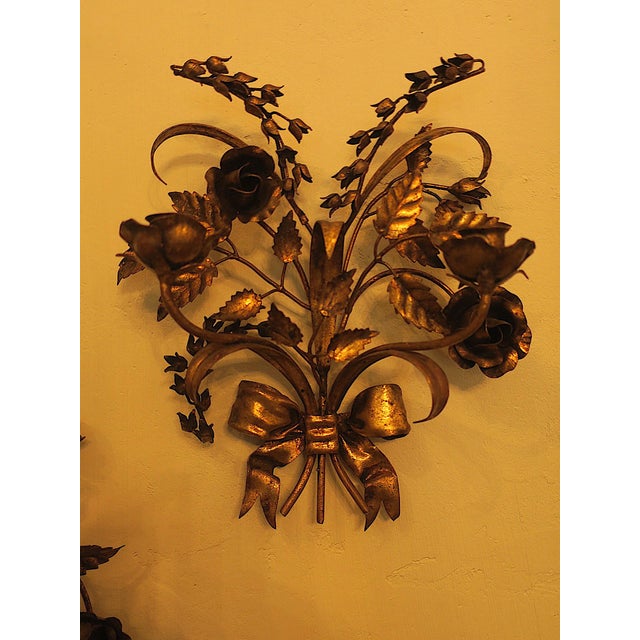 1960s Gilt Tole Double-Wall Candleholders with Roses from Hans Kögl, 1960s, Set of 2 For Sale - Image 5 of 18
