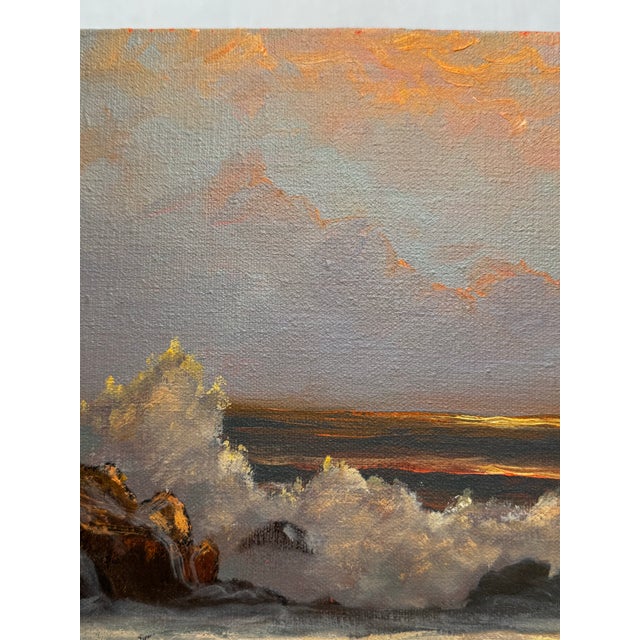 Vintage Mid Century Impressionist Sunset Seascape Original Oil Painting in the Manner of Robert William Wood For Sale - Image 10 of 16