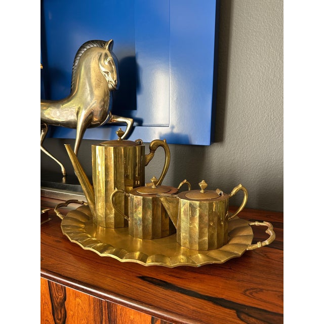 Metal Patinated Brass Tea Set Attributed to Salvador Terran - 4 Pieces For Sale - Image 7 of 12