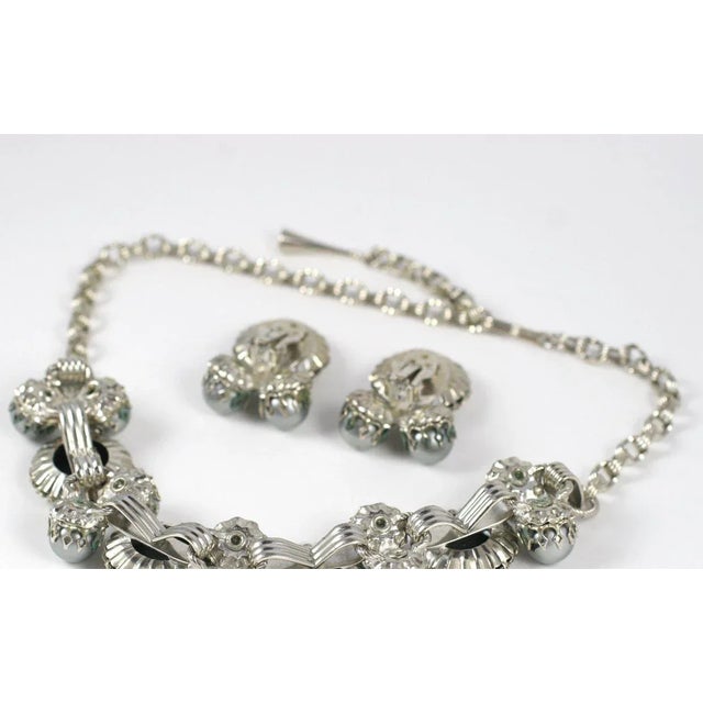 Silver 1950s Grey "Pearl" and Black Necklace and Earrings For Sale - Image 8 of 9
