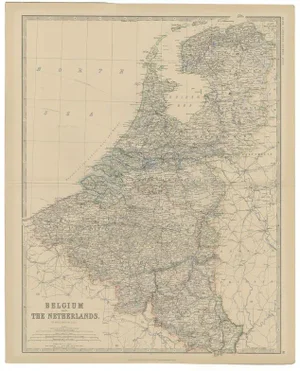 Antique Map of Belgium and the Netherlands by Johnston, 1882