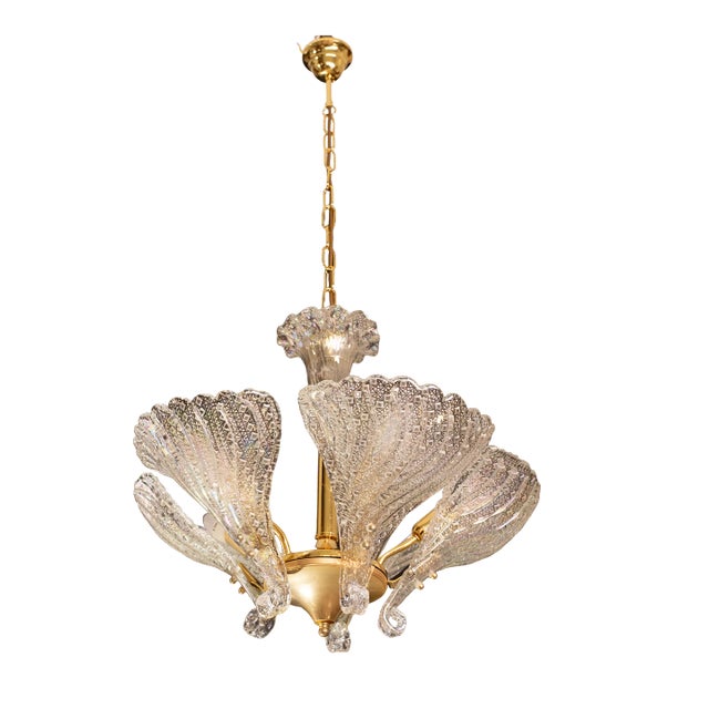 1980s Murano Chandelier Iridescent Leaves For Sale