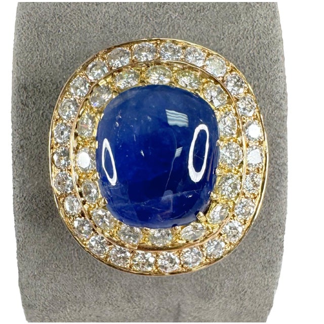19.49 CTW Mid-Century No Heat Burmese Sapphire & Diamond 18k Gold Ring, Size 8 For Sale - Image 9 of 11