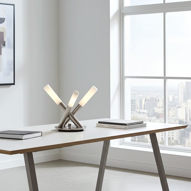 Metal Vintage Milk Glass Lamp by Paul Neuhaus For Sale - Image 7 of 11