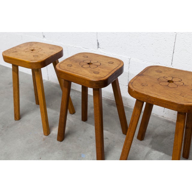 Brutalist Handcrafted Floral Stools, 1960s, Set of 4 For Sale - Image 11 of 18