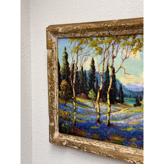 American Harry Leonard Lopp Lakeside Landscape Oil Painting, Vintage For Sale - Image 3 of 12