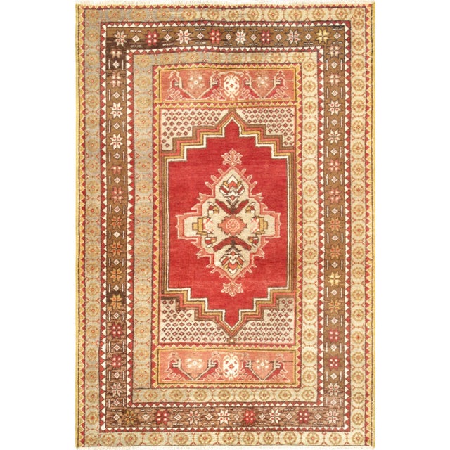 Vintage Oushak Coral/Brown Rug, 3' 8" X 5' 7" For Sale