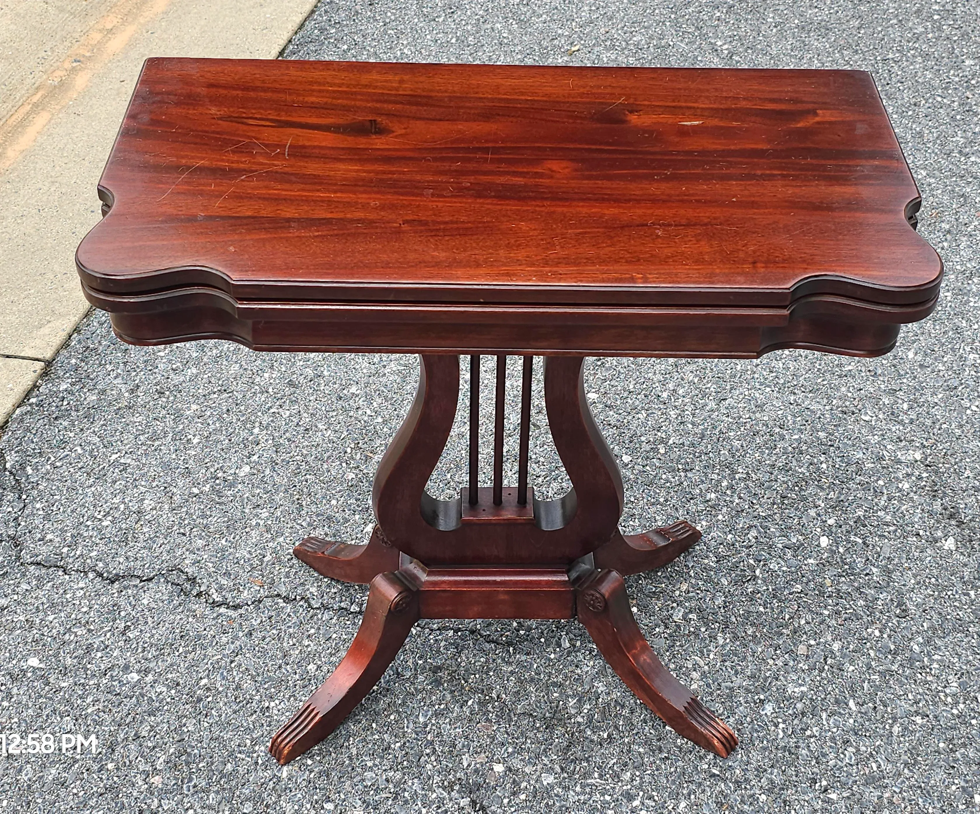 Late 19th Century Lyre Base Mahogany Fold Top Card Table Game
