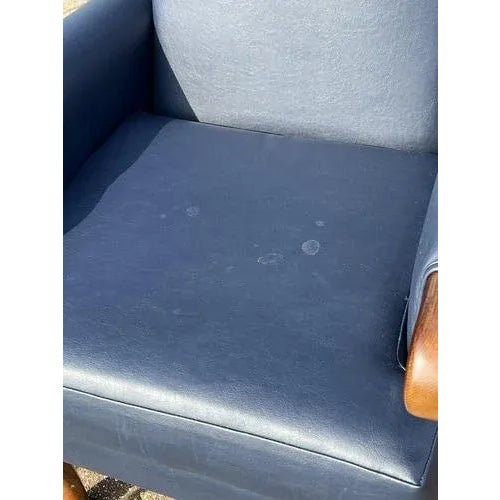 Blue Set of Blue Leather Armchair & Foot Stool For Sale - Image 8 of 11