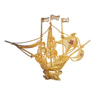 Miniature Caravel in Gilded Silver For Sale