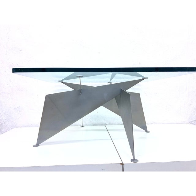 1990s Vintage Coffee Table in Metal Frame with Square Glass Top, 1980s For Sale - Image 5 of 11