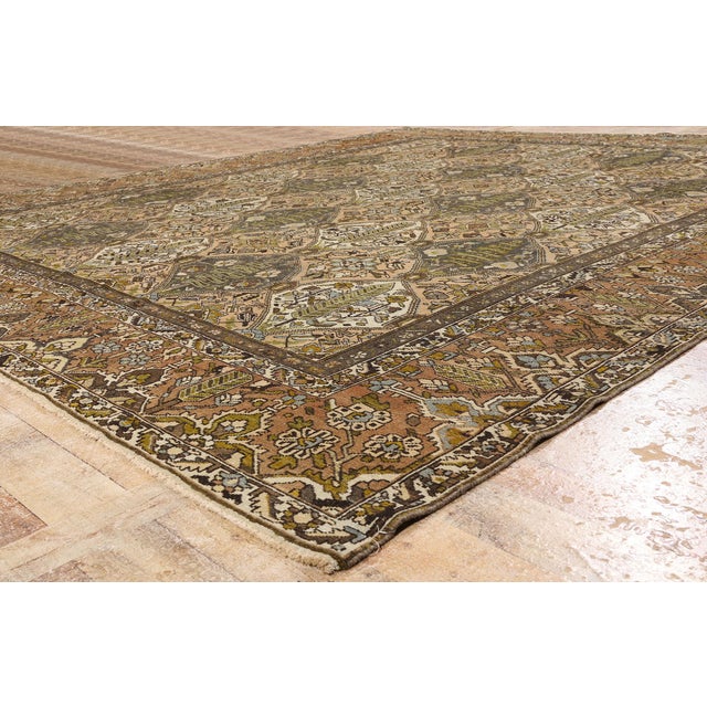 Tan Antique Persian Bakhtiari Rug, 11'08 X 13'02 For Sale - Image 8 of 10