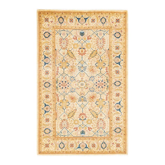 Ivory Mogul, One-of-a-Kind Hand-Knotted Area Rug in Ivory, 4' 8" x 7' 4" For Sale - Image 8 of 8