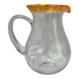 Vintage Hand Blown Art Glass Color Splatter Rim Attached Handle Controlled Bubble Pitcher