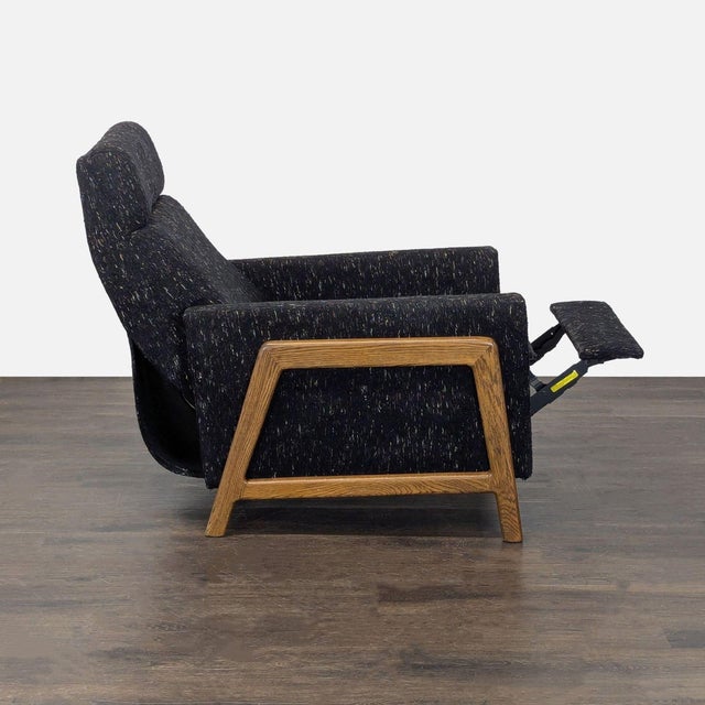 West Elm Modern Black Fabric Recliner Lounge Chair With Wooden Frame For Sale In San Francisco - Image 6 of 9