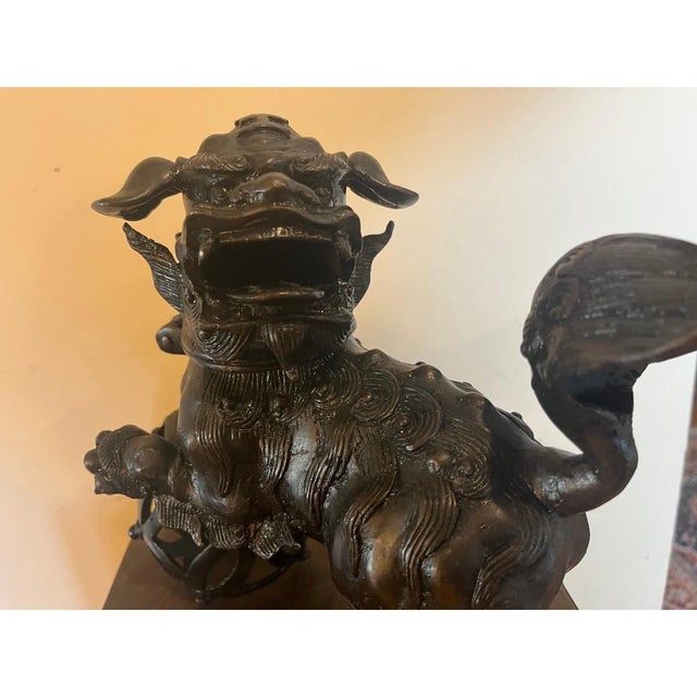 Antique Chinese Bronze Foo Dog Censer 9"H Heavy 6.5lb Guardian Lion Sculpture For Sale - Image 15 of 15