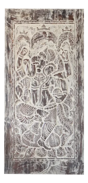 Vintage Hand-Carved Ganesha Wall Panel – Artisan Temple Art Decor 84x41