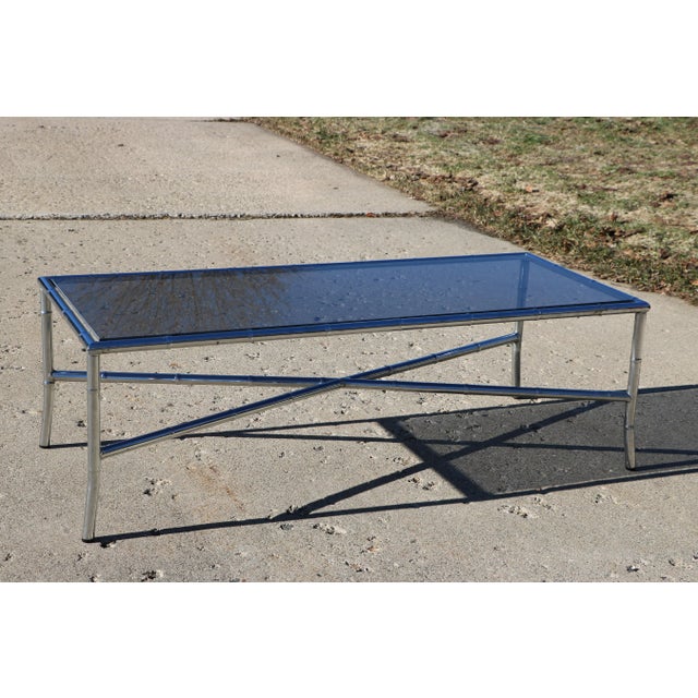 Metal Faux Bamboo Chrome X-Base Coffee Table For Sale - Image 7 of 12