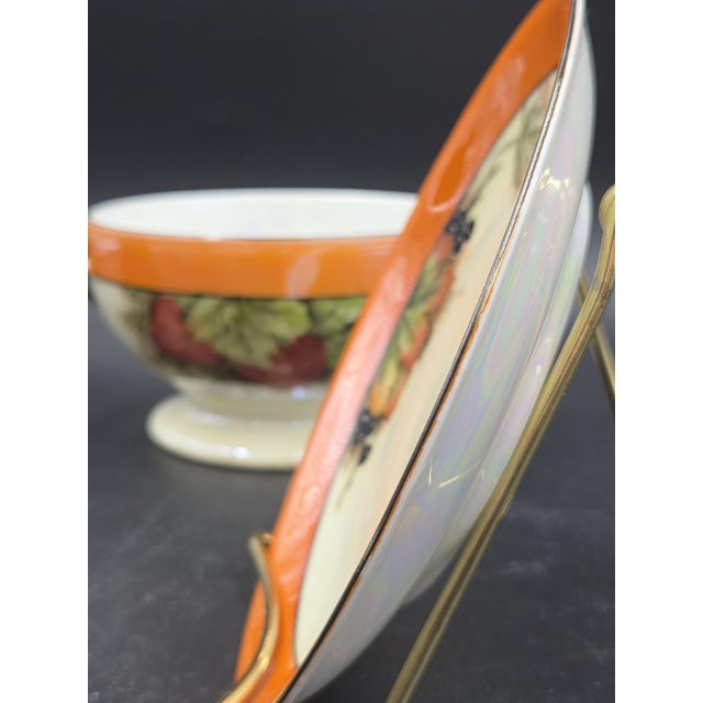 Vintage Bavarian Porcelain Bouillon Bowl & Saucer, Hand-Painted Strawberry Motif, Double-Signed Set, Opalescent Lustre, l.d. Bloch & Co. Bavaria For Sale - Image 10 of 18