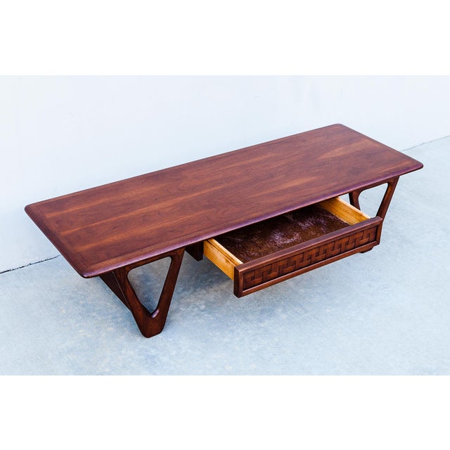 Lane Furniture 1960s Restored Mid Century Lane "Perception" Coffee Table With Basketweave Drawer For Sale - Image 4 of 12