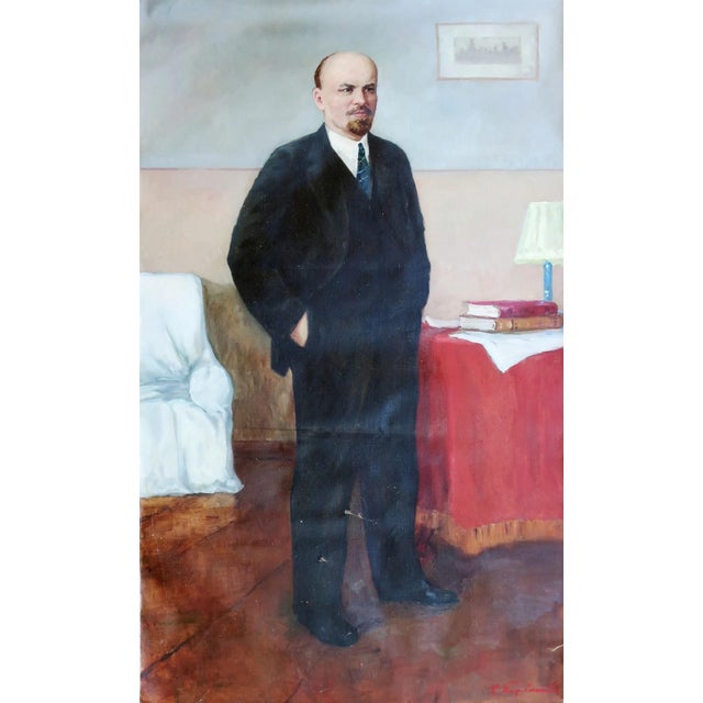 Vladimir Lenin Portrait: Original Oil Painting, Soviet Art 200-120 For Sale
