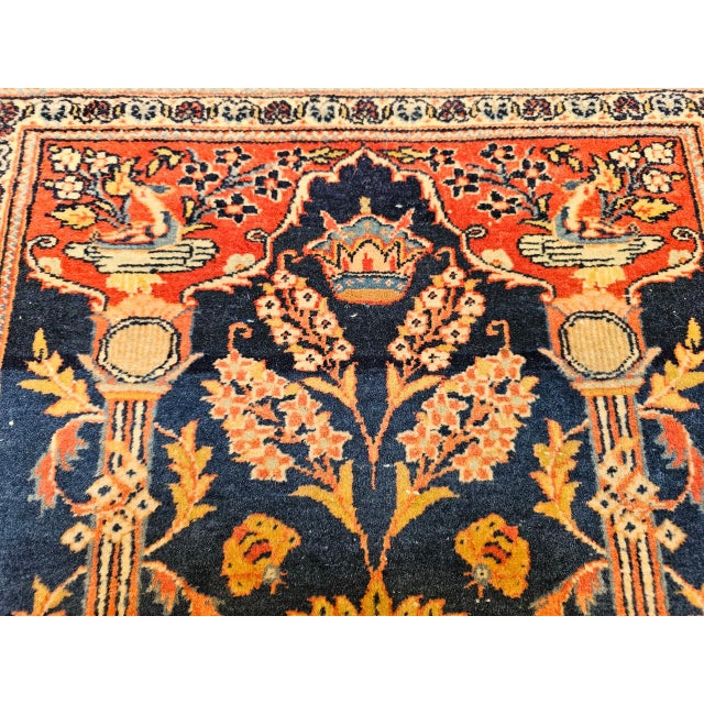 Vintage Persian Kashan Pictorial Rug, Hand-Knotted Wool, Floral Vase Pattern, Navy & Red, 2x2 For Sale - Image 10 of 15