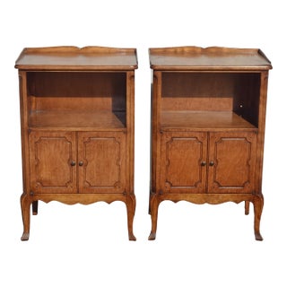 Pair of Antique French Louis XVI Brown Nightstands W Brass Hardware For Sale
