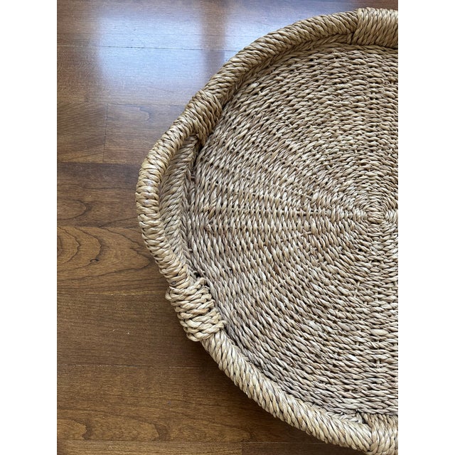 French Vintage French 21” Woven Tray With Handles For Sale - Image 3 of 16