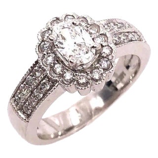 14 Karat White Gold Contemporary Ring With Diamonds Engagement 1.00 TDW, Size 7 For Sale