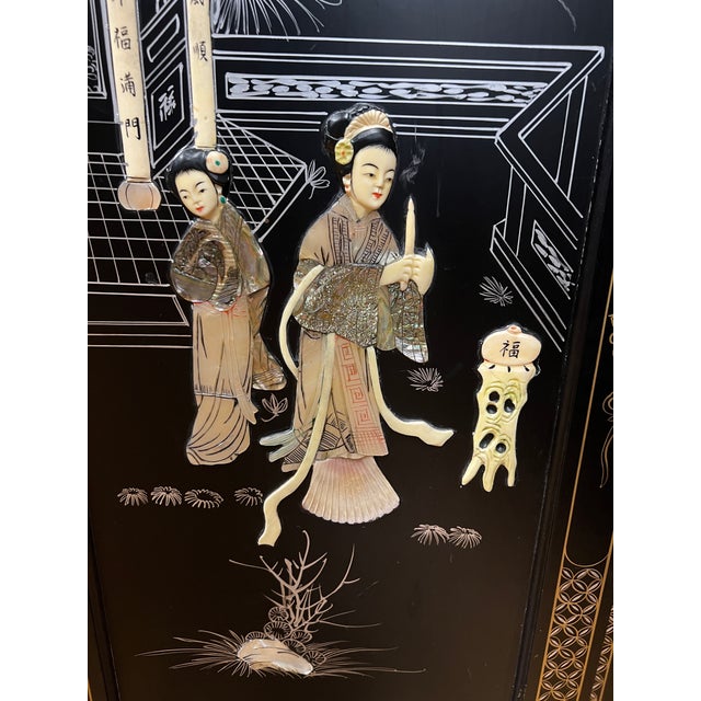 Vintage Chinese Export Black Lacquer Mother-of-Pearl Folding Bar Cabinet, C. 1950s For Sale - Image 12 of 12