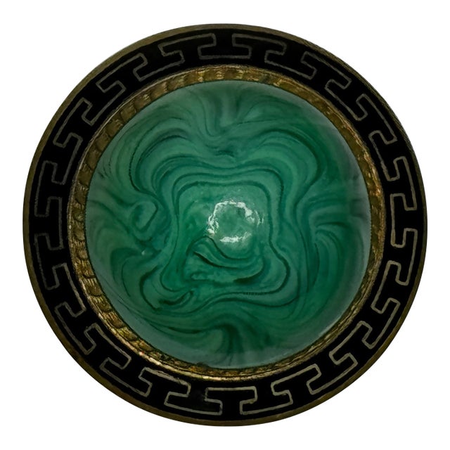 Beautiful Malachite & Greek Key Enamel Brooch, c.1865 – Neoclassical Revival For Sale