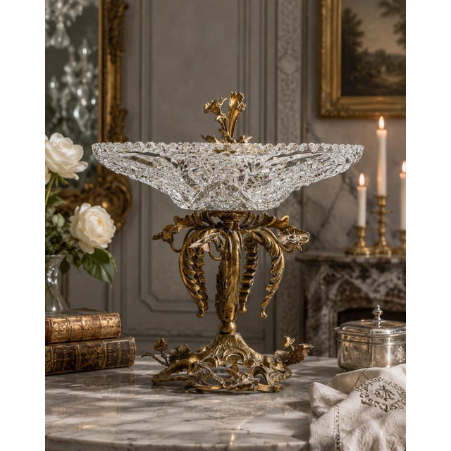 Gold Antique Bronze & Crystal Centerpiece, Acorns & Flowers For Sale - Image 8 of 9