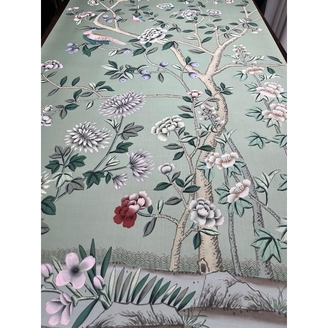 Sage Green Chinoiserie Mural | 10-Panel Hand-Painted Floral & Bird Wallpaper For Sale - Image 4 of 5