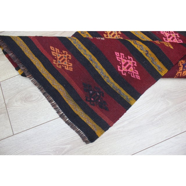 1970s Rustic Burgundy Striped Cecim Kilim Rug For Sale - Image 11 of 13