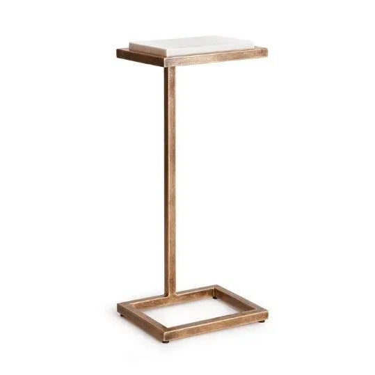 Kenneth Ludwig Chicago Winston Gold & White Marble Drinks Table For Sale - Image 4 of 4