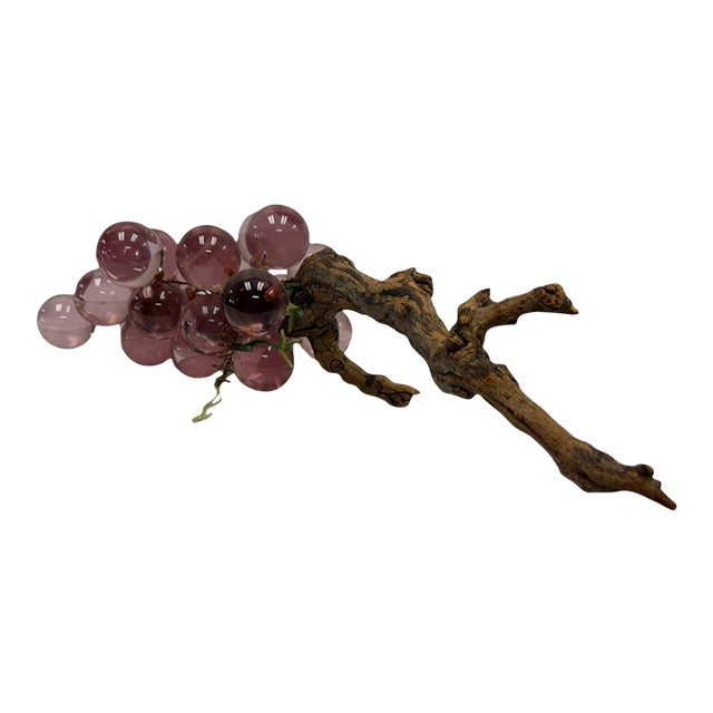 Vintage 1960s Mid-Century Modern Amethyst Lucite Grape Cluster on Driftwood For Sale