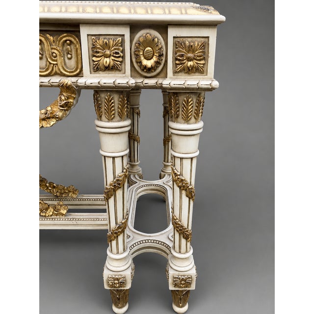 1970 French Louis XVI Cream Gold Beech Center Table For Sale - Image 9 of 12