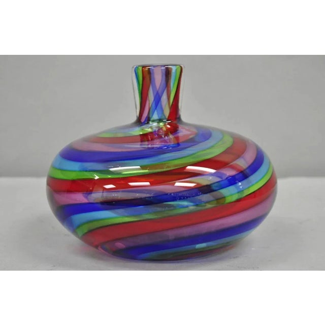 Mid-Century Modern Vintage Mid Century Modern Italian Murano Style Rainbow Swirl Glass Vase For Sale - Image 3 of 9