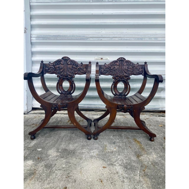 Savonarola Style Chairs a Pair . For Sale - Image 10 of 12