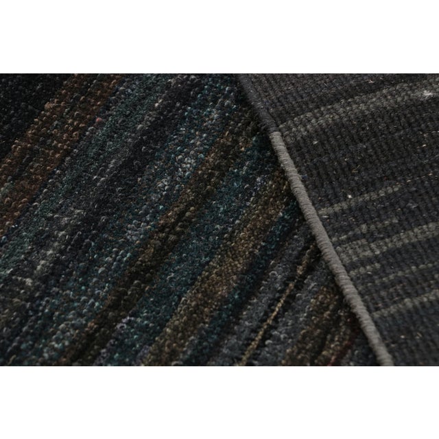 Textile Rug & Kilim’s Modern Textural Rug in Dark Blue and Grisailles Stripes and Striae For Sale - Image 7 of 7