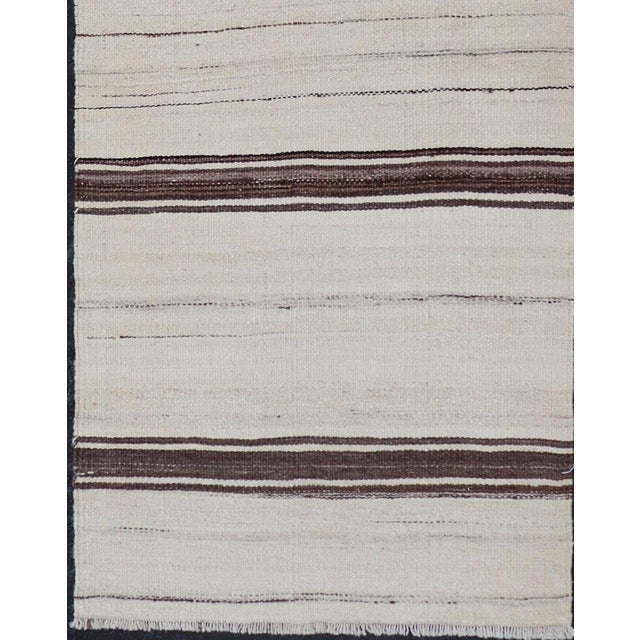 Textile Vintage Turkish Kilim Small Runner With Ivory and Brown Stripes For Sale - Image 7 of 10