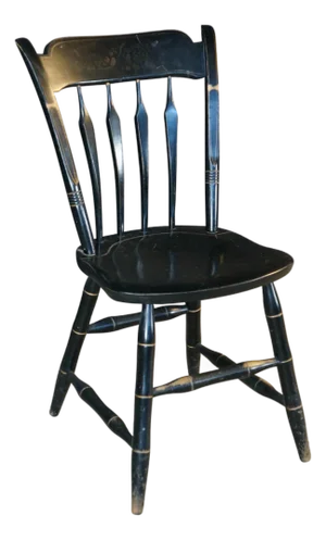 Attributed Vintage S. Bent & Bros Colonial Windsor Thumb Back Black Maple Side Chair