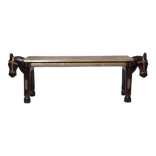 Far Pavilions Solid Wood Double Horse Head Solid Wood Decorative Bench With Brass Foil Cladding For Sale