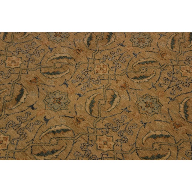 Textile 1980s Traditional Semi-Vintage Distressed Low-Pile Tan/Teal Blue Wool Rug - 7'11 X 9'11 For Sale - Image 7 of 8