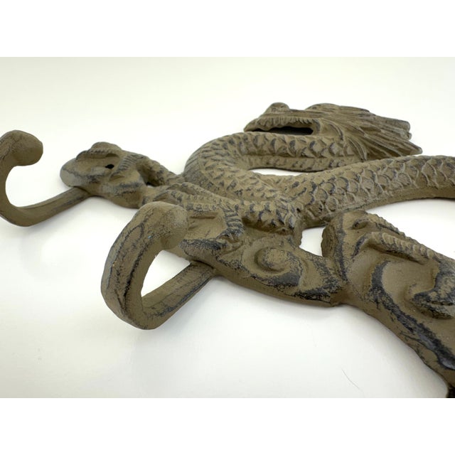Vintage Cast Iron Dragon Wall Hook Rack With Four Hooks For Sale - Image 4 of 7