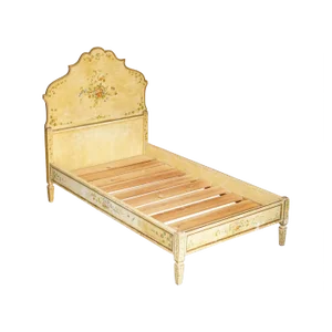 Antique French Hand Painted Bed Frame in Oak Pine Slats