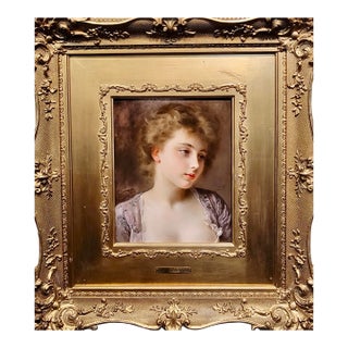 Gustave Jean Jacquet -Portrait of a Beautiful Young Girl-19th Century Oil Painting For Sale