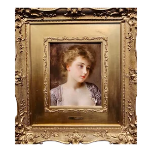 Gustave Jean Jacquet -Portrait of a Beautiful Young Girl-19th Century Oil Painting